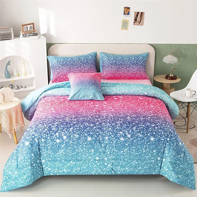 Fine Crafted RYNGHIPY 6Pcs Gradient Glitter Comforter Sets for Teen Girls Full Size Colorful Rainbow All-Season Coverlet Set Ultra Soft Bedding Collections Healthy