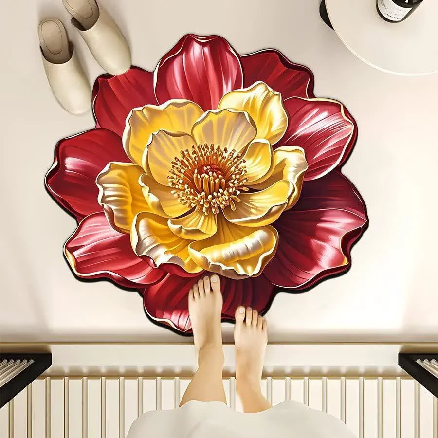 First-Class Ownkoti Flower-Shaped 3D Effect Rug Detailed