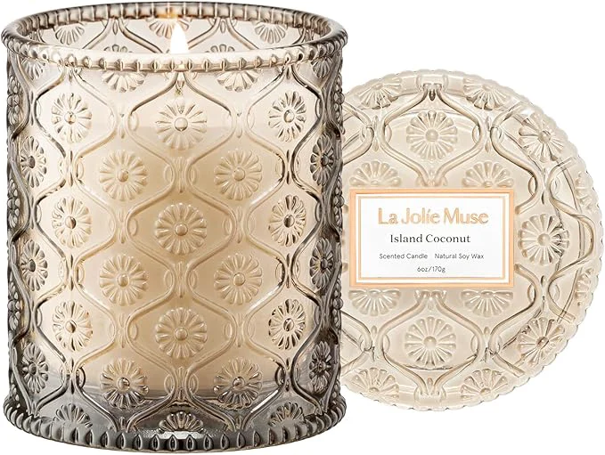 Organic LA JOLIE MUSE Island Coconut Scented Candle – Coconut Peach Vanilla 6oz Prestigious
