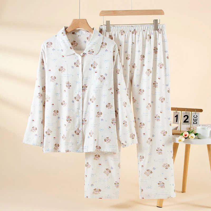 Eco-Friendly Ownkoti Dog Beige Brushed Cotton Loungewear Set Genuine