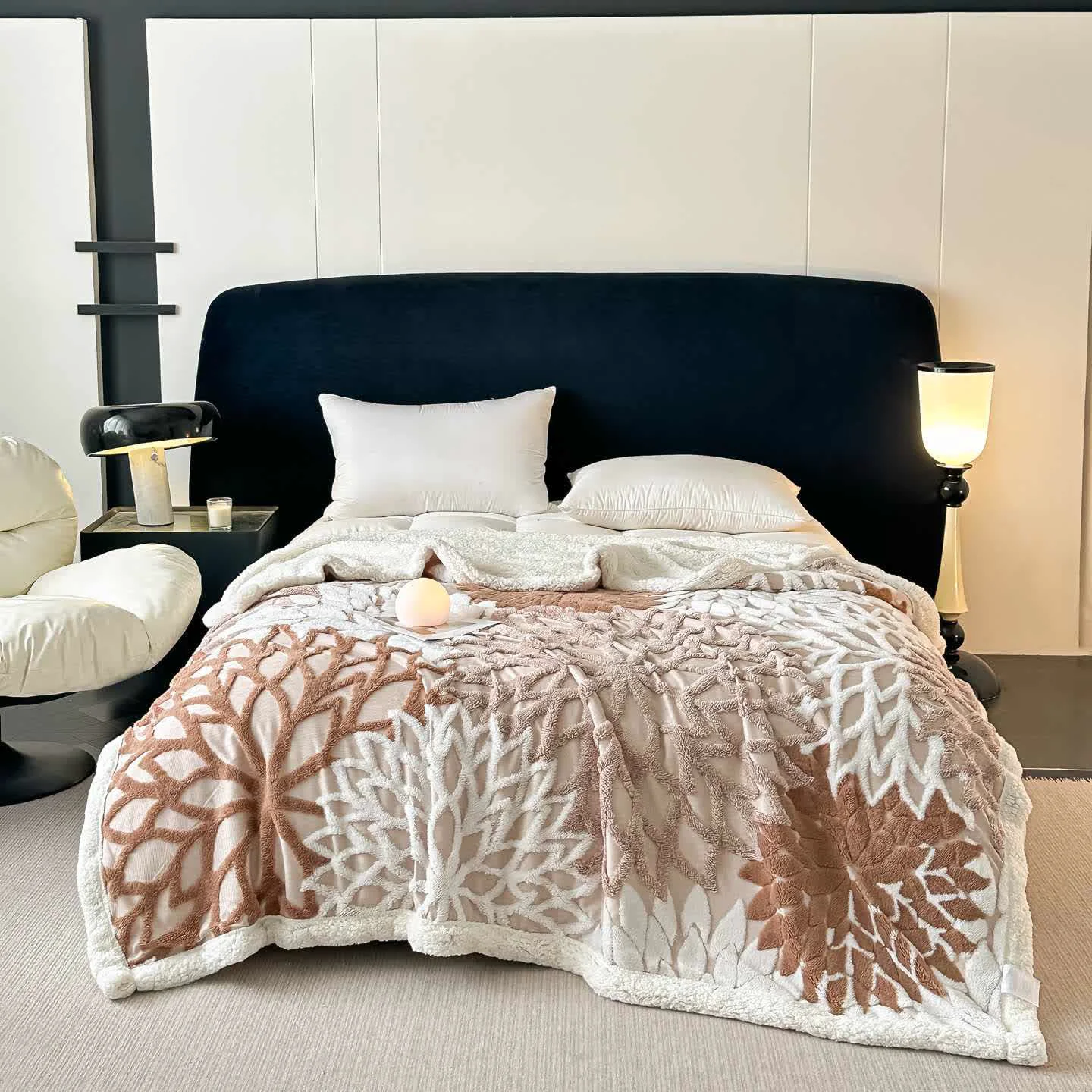 Flexible Ownkoti Floral-inspired Jacquard Sherpa Blanket Long-Lasting