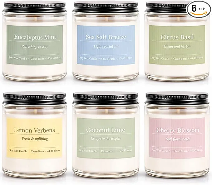 Recyclable PELN Scented Candles for Women Spring Summer 6 Pack Soy Wax Aromatherapy Practical