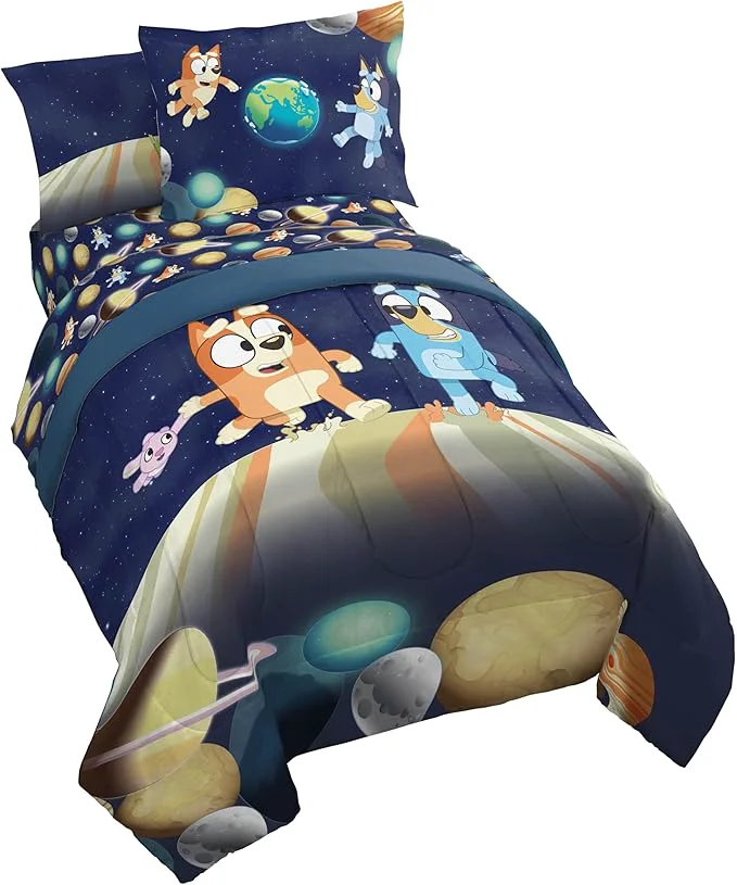 Flexible Jay Franco Kids Comforter Set Includes Sheets and Pillow Covers – Soft and Cozy Bed Set for Stylish Room Decor Blue – Bluey amp Bingo 7 Piece Full Trendy