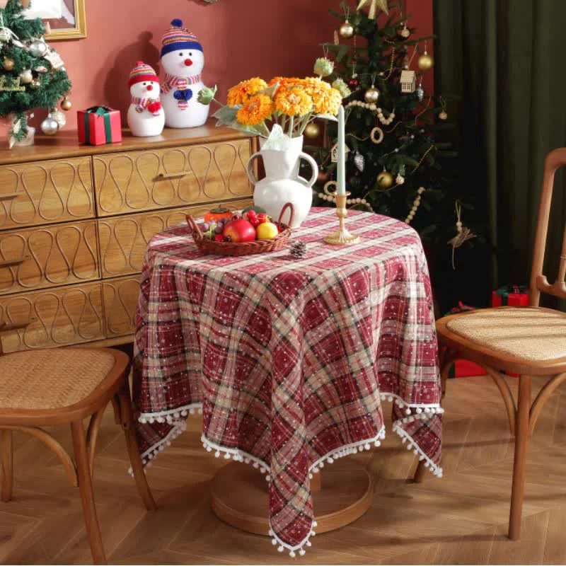 Easy-to-Use Ownkoti Christmas Snowflake Plaid Tassel Tablecloth Minimalist