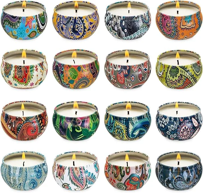 Relaxed YOROXRG Set 16 Pack Scented Candles Gifts Soy Wax Travel Tin Jar Candles Eco-Friendly
