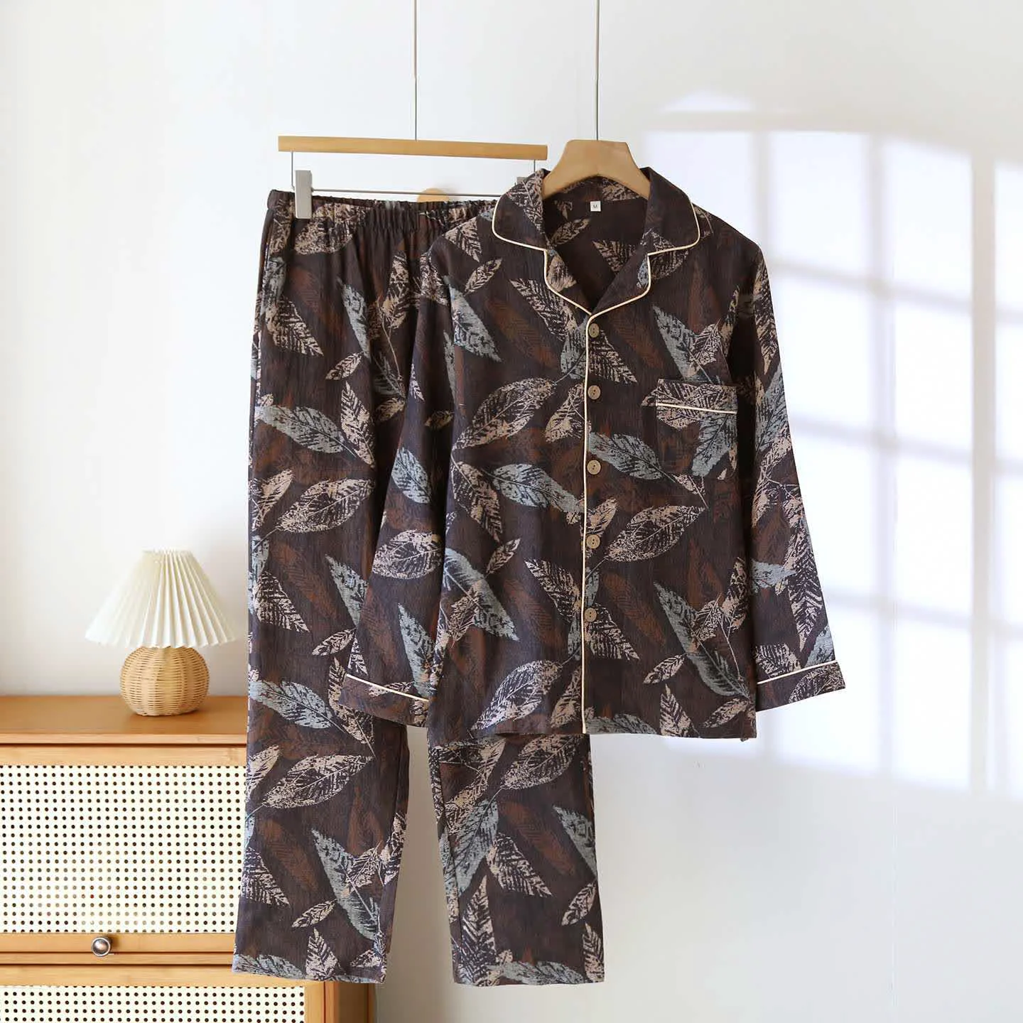 Elite Ownkoti Artistic Leaf Jacquard Cotton Gauze Loungewear High-Quality