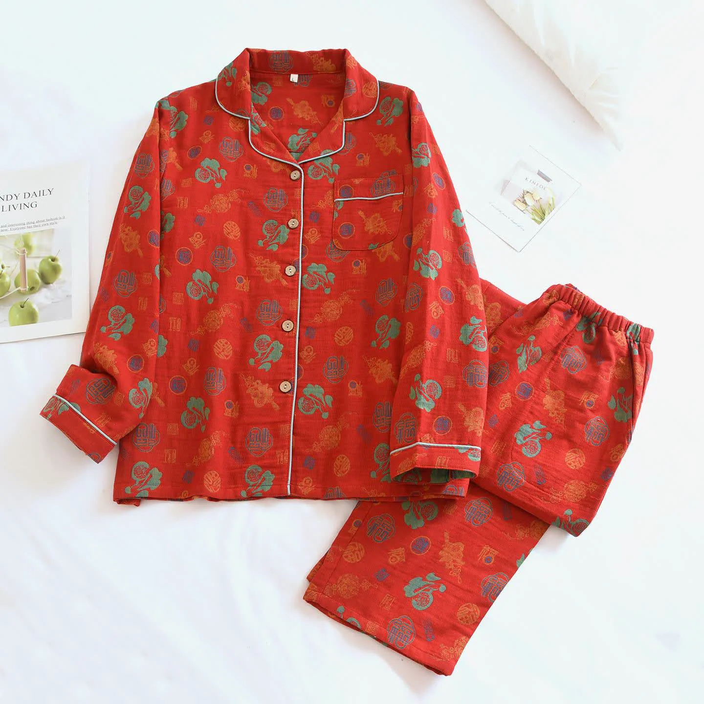 Solid Ownkoti Vintage Blessing Print Cotton Loungewear Set Optimized