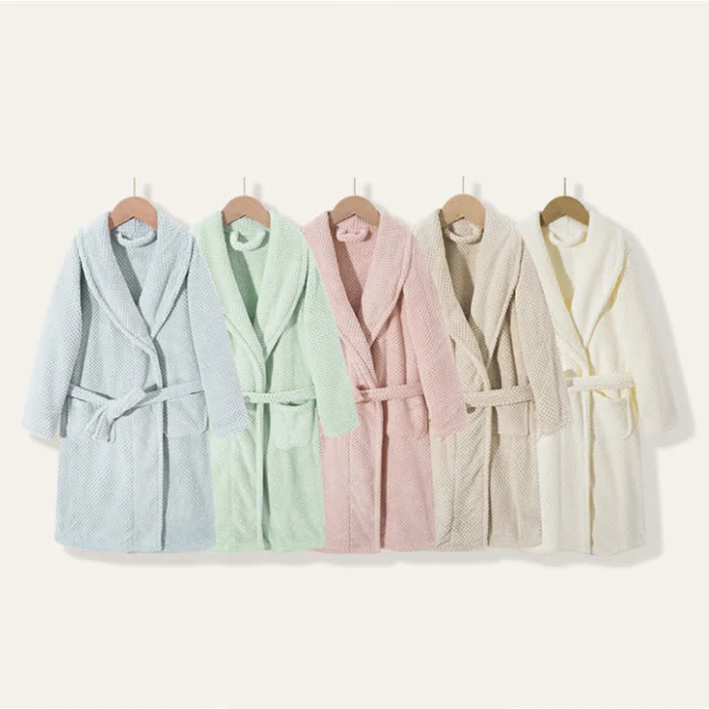 Convenient Ownkoti Simple Solid Plush Warm Child Robe Unique