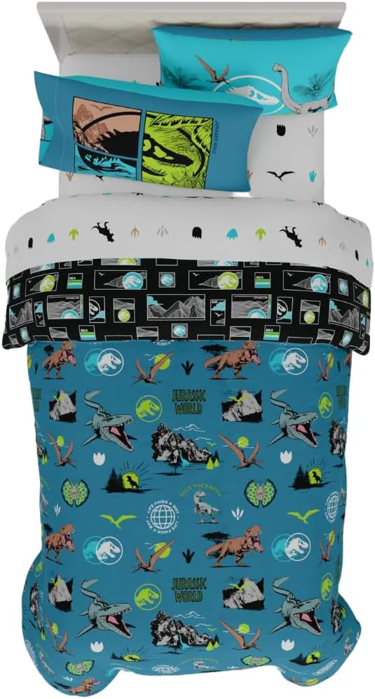 Responsible Jurassic World Kids Bedding Super Soft Cozy Reversible Microfiber Comforter and Sheet Set with Sham 5 Piece Twin Size ly Licensed Product by Franco Dependable