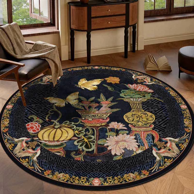 Fashionable Ownkoti Floral Butterfly Anti-slip Round Area Rug Long-Lasting