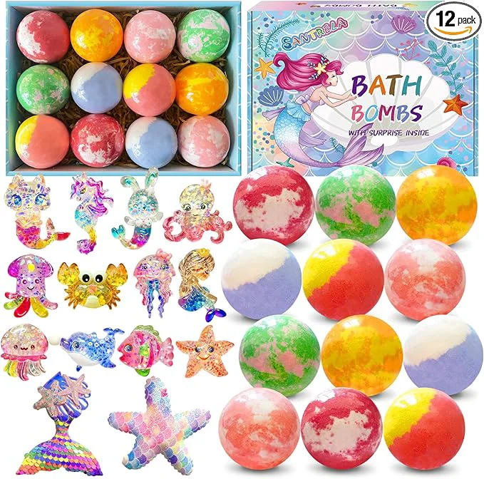 Professional Bath Bombs for Kids with Surprise Inside Shea Coco Butter Dry Skin Moisturize Easy-to-Use