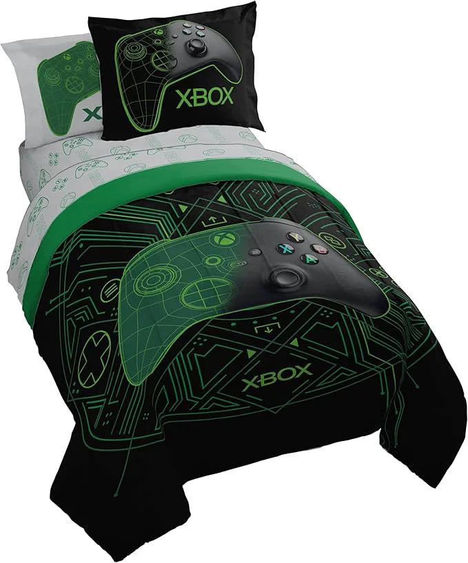 Recyclable Jay Franco Kids Comforter Set Includes Sheets and Pillow Covers – Soft and Cozy Bed Set for Stylish Room Decor Licensed Product White – Xbox 5 Piece Twin Elite