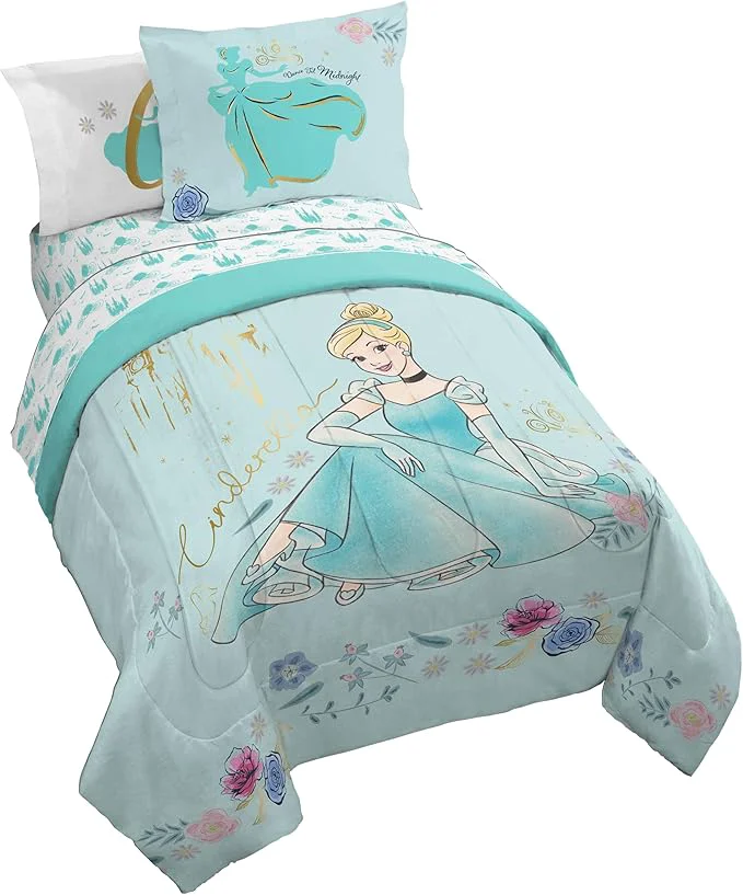 Fashionable Jay Franco Kids Comforter Set Includes Sheets and Pillow Covers – Soft and Cozy Bed Set for Stylish Room Decor Licensed Bedding Blue – Princess Cinderella 7 Piece Full Effective