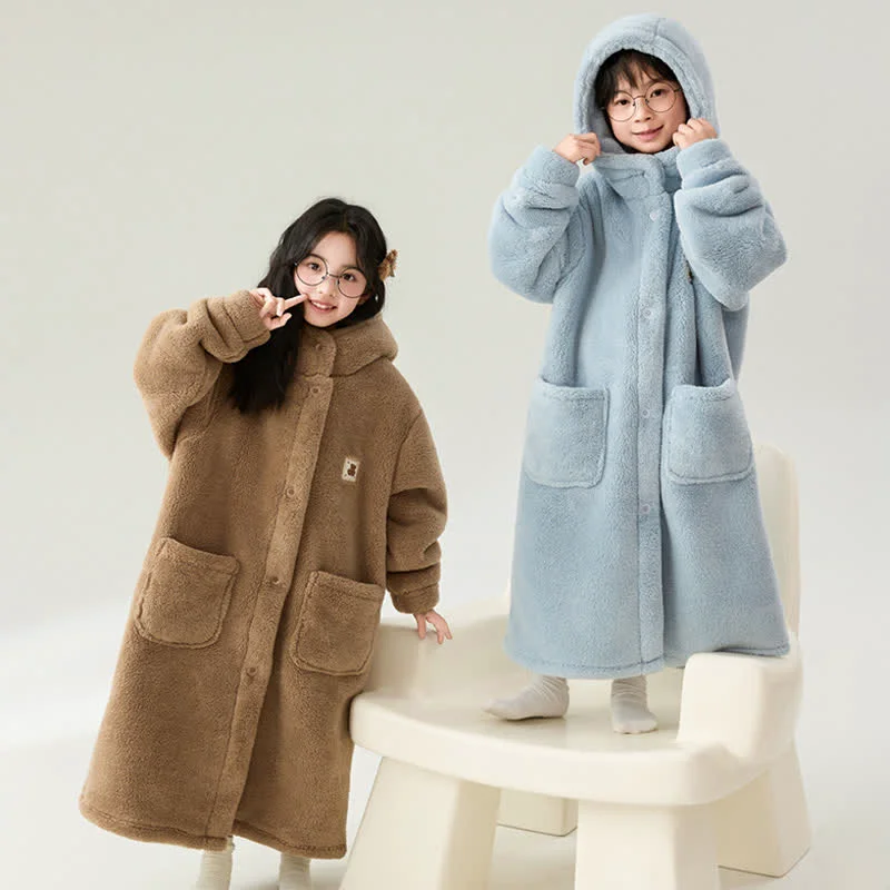 Effective Ownkoti Solid Color Hooded Button Child Bathrobe Premium Material