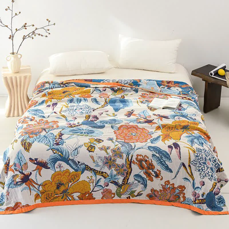 Casual Ownkoti Flourishing Floral Cotton Gauze Reversible Quilt Soft