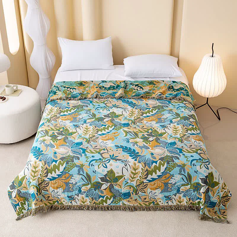 Sophisticated Ownkoti Abstract Art Leaf Cotton Gauze Quilt User-Friendly
