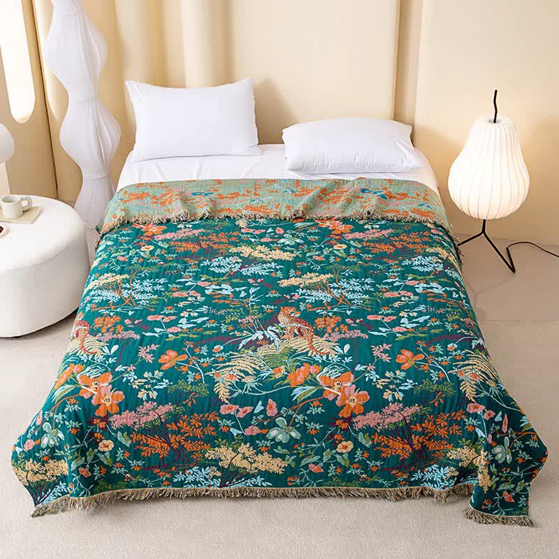 Artisan Ownkoti Rainforest Plant Cotton Gauze Tassel Quilt Expertly Made