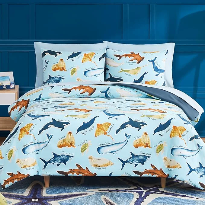 Secure Full Size Comforter Set for Boys-7 Pieces Ocean Animals Glow in the Dark Full Bedding Sets for Kids Ultra Soft Bed in A Bag with Sheets Reliable