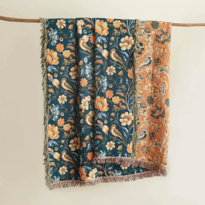 Advanced Ownkoti Vibrant Floral Bird Tassel Cotton Blanket Certified