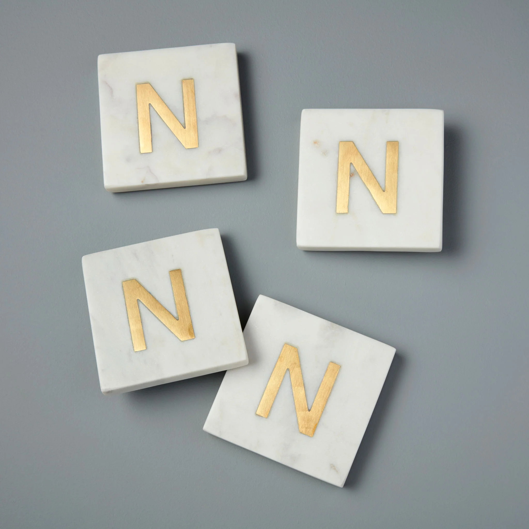 Recyclable Verona Marble Monogram Coasters Set of 4 – Letter N Long-Lasting
