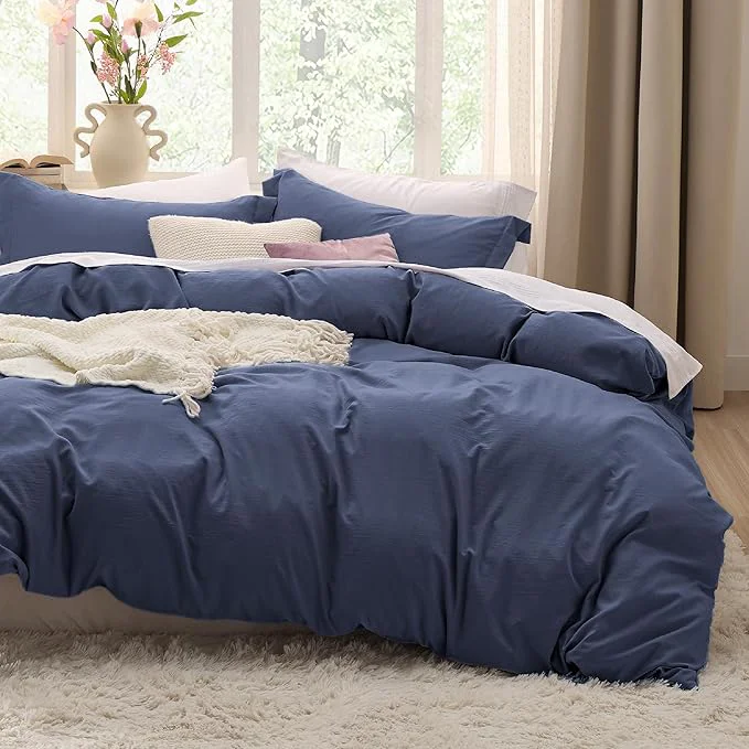 Carefully Designed Bedsure Navy Blue Oversized King Duvet Cover – 3 Pieces Prewashed Cotton-Like Polyester Extra Soft Bedding Set Includes 1 Duvet Cover 120×98 Inches with Zipper Closure amp 2 Pillow Shams No Comforter Natural