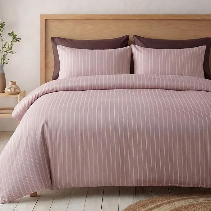 Responsible Bedbay Dusty Rose Striped Duvet Cover Set King Size Cotton Sateen Bedding Set 300TC Soft Minimal Hotel Style Comforter Cover 3 Pieces for All Seasons Classic