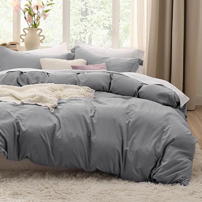 Verified Bedsure Grey Duvet Cover Twin Twin XL Size – 2 Pieces Prewashed Cotton-Like Polyester Extra Soft Bedding Set Includes 1 Twin Duvet Cover 68×90 Inches with Zipper Closure amp 1 Pillow Sham No Comforter Recyclable
