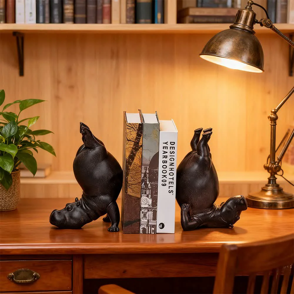 Functional Ownkoti Resin Hippo Bookend Decorative Book Holder Durable