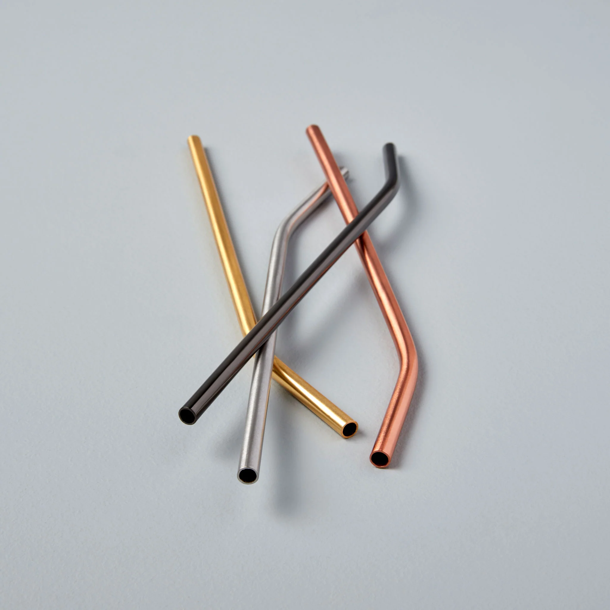 Dependable Matte Metallic Stainless Bent Straws Set of 4 Selected