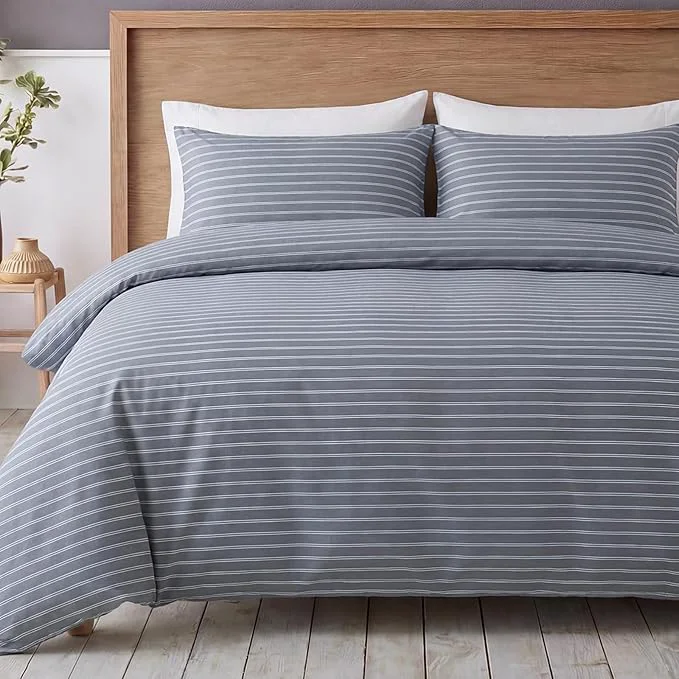 Efficient Bedbay Grey Striped Duvet Cover Set King Size Cotton Sateen Bedding Set Modern Minimalist Hotel Style 3 Piece Duvet Cover Soft Breathable All-Season Bedding Trusted