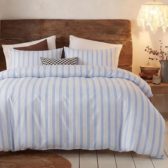 Clean Bedbay Cotton Striped Duvet Cover Set King Size Grey Blue Striped Bedding Cotton Sateen Silky Soft Modern Minimalist 3 Piece Bedding Set for All Seasons Optimized