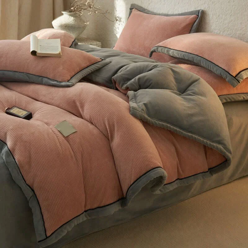 Advanced Ownkoti Waffle Textured Reversible Plush Bedding Set 4PCS Trendy