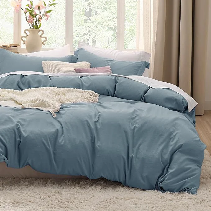 Solid Bedsure Mineral Blue Duvet Cover Twin Twin XL Size – 2 Pieces Prewashed Cotton-Like Polyester Extra Soft Bedding Set Includes 1 Duvet Cover 68 39 39 x90 39 39 with Zipper Closure amp 1 Pillow Sham No Comforter Unique