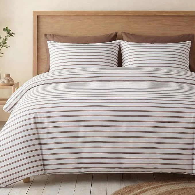 Stylish Bedbay Beige Striped Duvet Cover Set King Size Cotton Sateen Bedding Soft amp Breathable Neutral Bedding Set Modern Farmhouse Style 3 Pcs Striped Comforter Cover with Zipper amp Corner Ties Official
