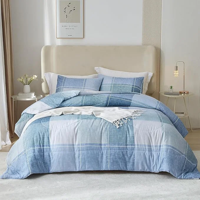 Practical LifeTB Twin XL Comforter Set Blue Checkered Comforter Set for Men Boys Geometric Checkered Plaid Printed Boho Bedding Comforter for All Seasons Fluffy Soft Lightweight Plaid Bedding Set Twin XL Green