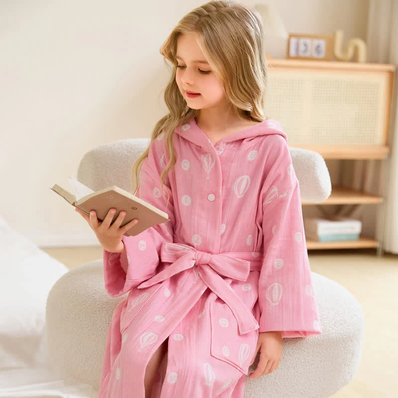 Casual Ownkoti Air Balloon Hooded Cotton Gauze Child Bathrobe Comfortable