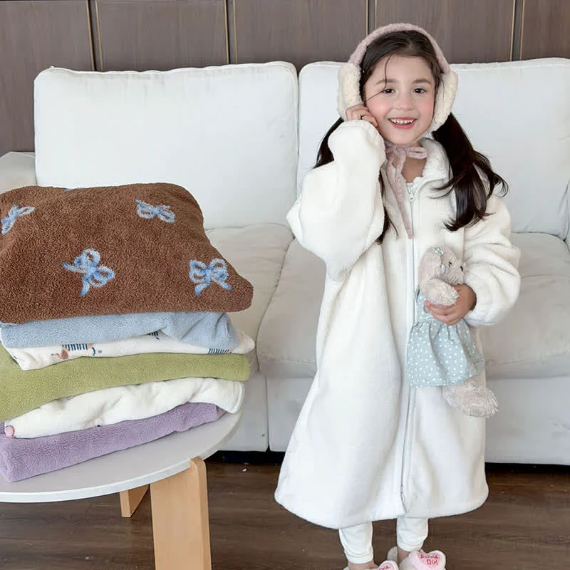 Traditional Ownkoti Simple Hooded Plush Zip-Up Child Robe Dependable