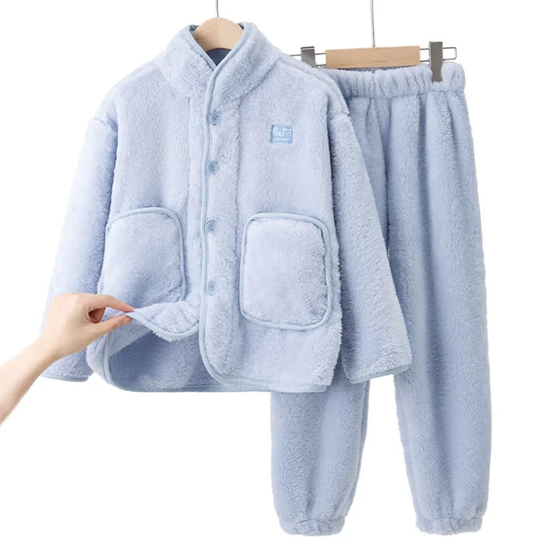 Clean Ownkoti Solid Button Child Plush Loungewear Set Top-Quality