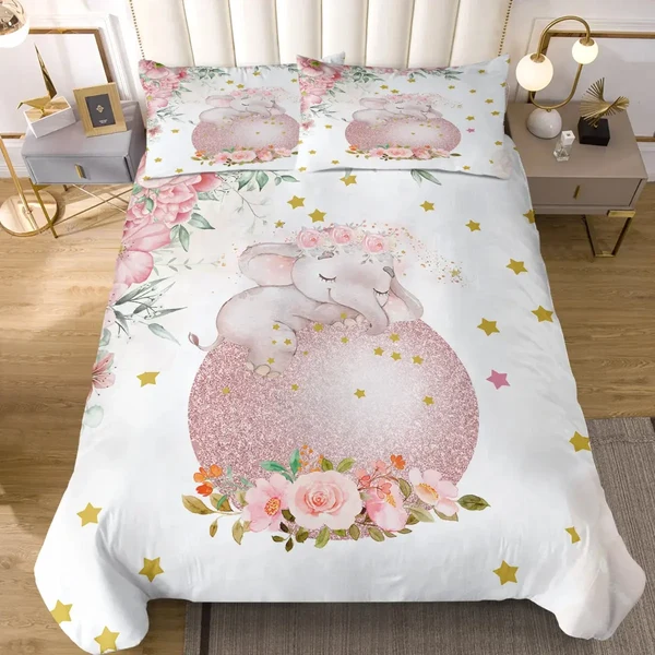 Trendy Floral Elephant Duvet Cover Durable