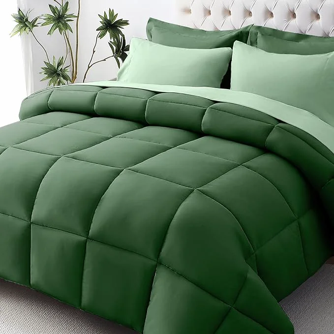 Trendy JOLLYVOGUE Twin XL Comforter Set Ultra-Soft Bed in a Bag Twin XL Size 5 Pieces Oeko-TEX Bedding Set with Down Comforter Sheets Pillowcases amp Shams Dark Green amp Light Green Responsible
