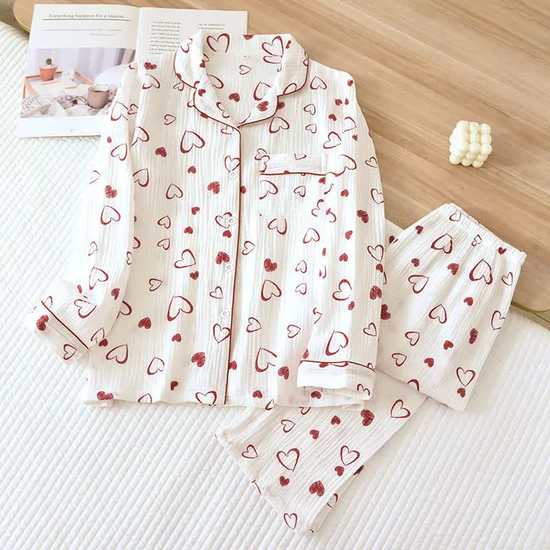 Flexible Ownkoti Heart Doodle Cotton Gauze Pajama Set Exceptional