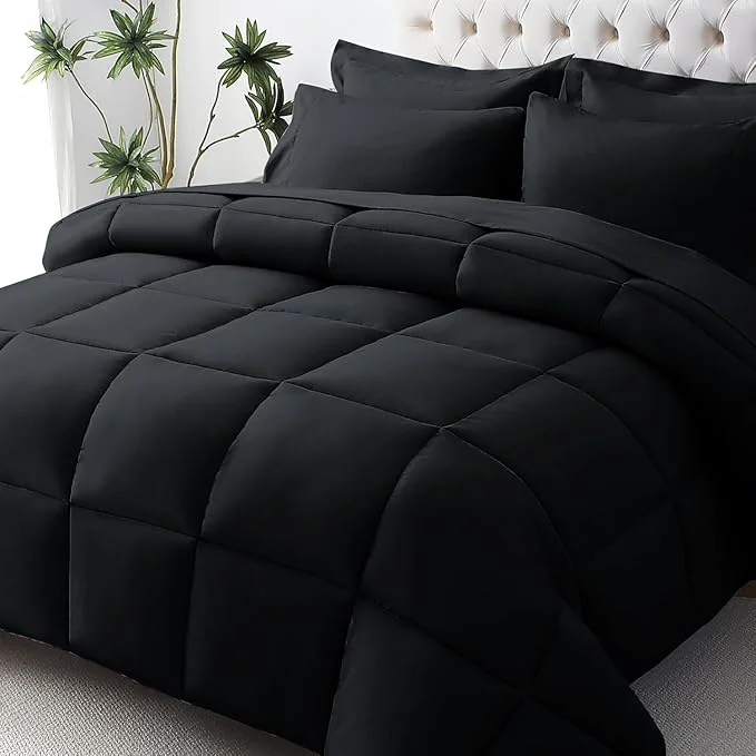 Elite JOLLYVOGUE King Comforter Set Ultra-Soft Bed in a Bag King Size 7 Pieces Oeko-TEX Bedding Set with Down Comforter Sheets Pillowcases amp Shams Black Innovative