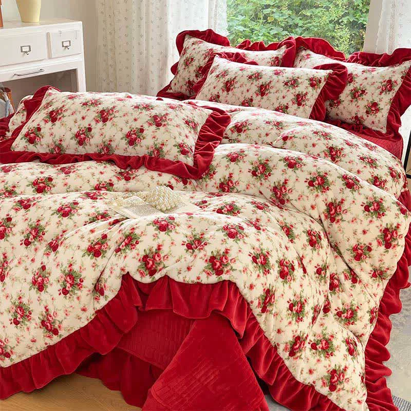 Flexible Ownkoti Romantic Vintage Rose Floral Velvet Bedding Sophisticated