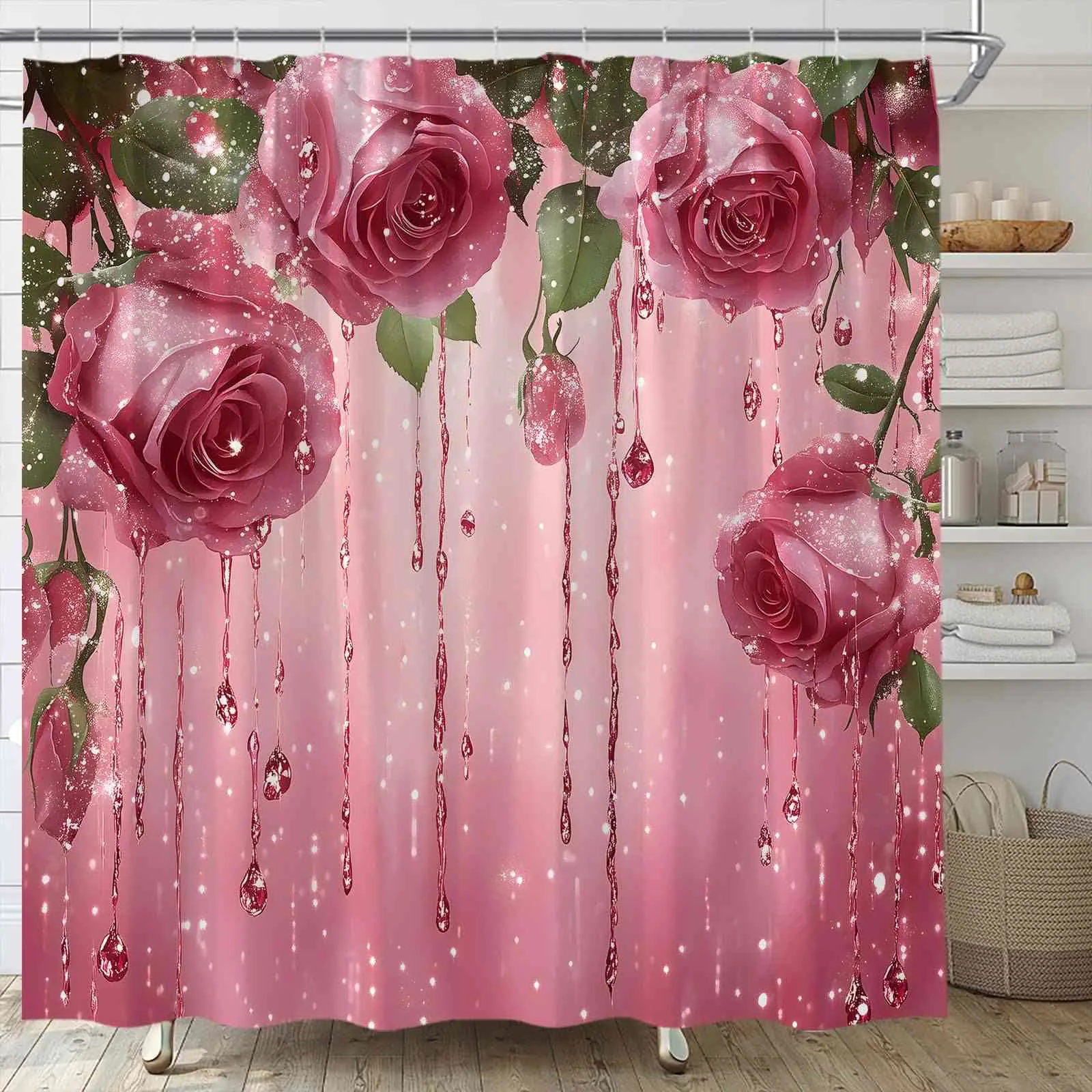 Lightweight Ownkoti Romantic Rose Print Shower Curtain Traditional