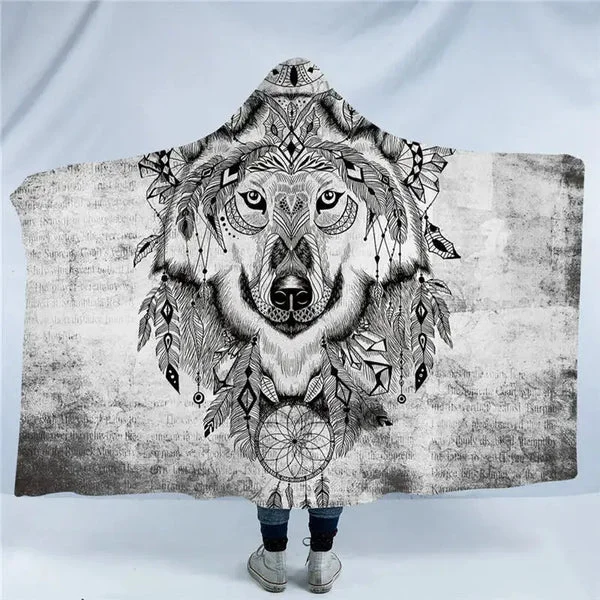 Sustainable Wolf Hooded Blanket Artisan