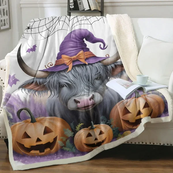 Powerful Bull Head Pumpkins Throw Blanket Casual