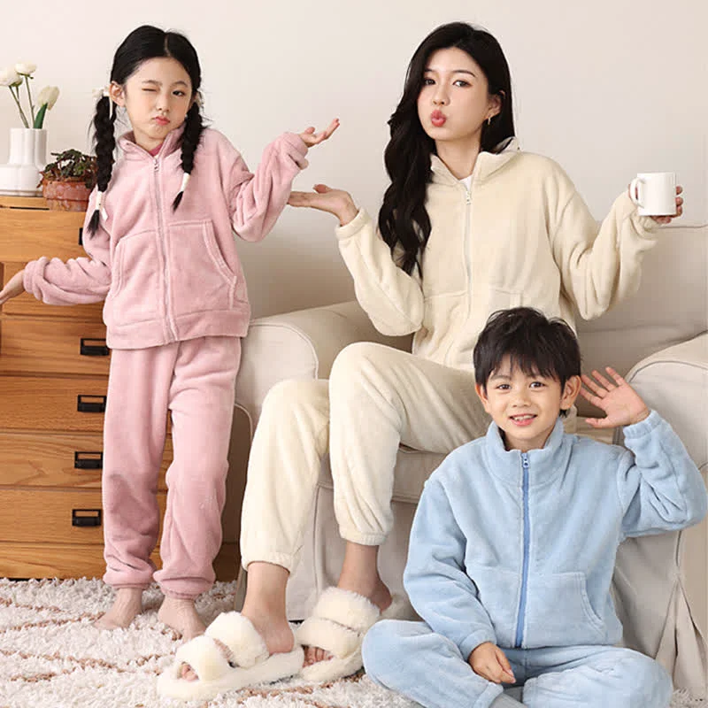 First-Class Ownkoti Solid Color Zip-up Warm Child Pajama Set Fine