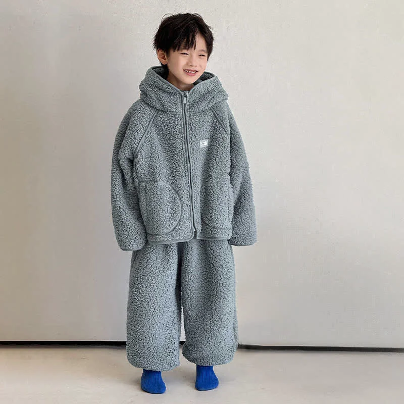 Comfortable Ownkoti Solid Zip-up Hooded Child Loungewear Set Organic