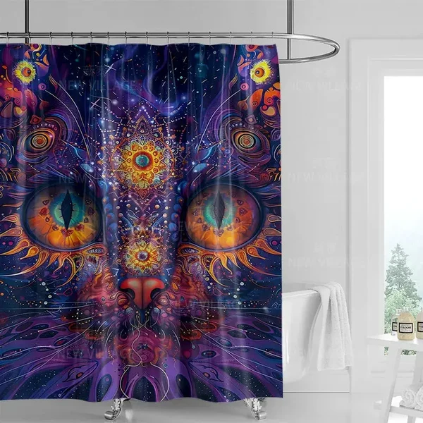 Recyclable Bohemian Cat Shower Curtain Sustainable