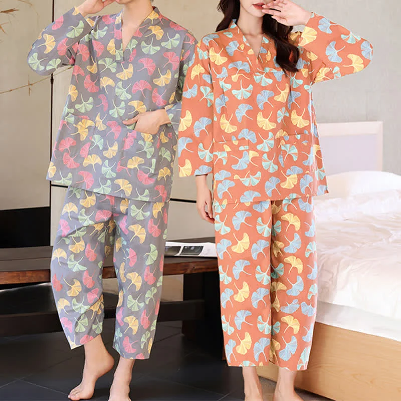 Modern Ownkoti Ginkgo Leaf Cotton Sauna amp Loungewear Set Outstanding